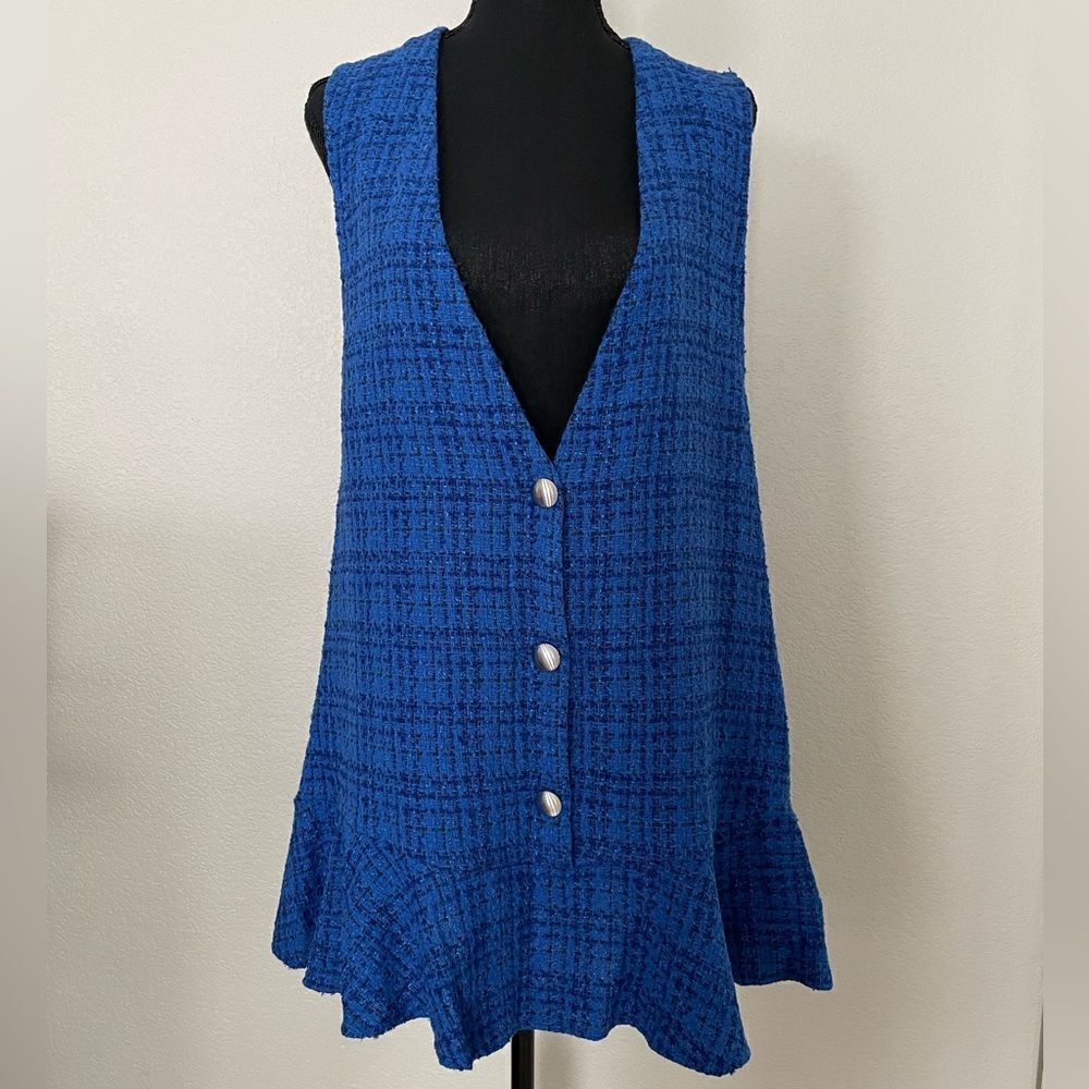 Zara Royal Blue Tweed Mini Dress with Flare Hem